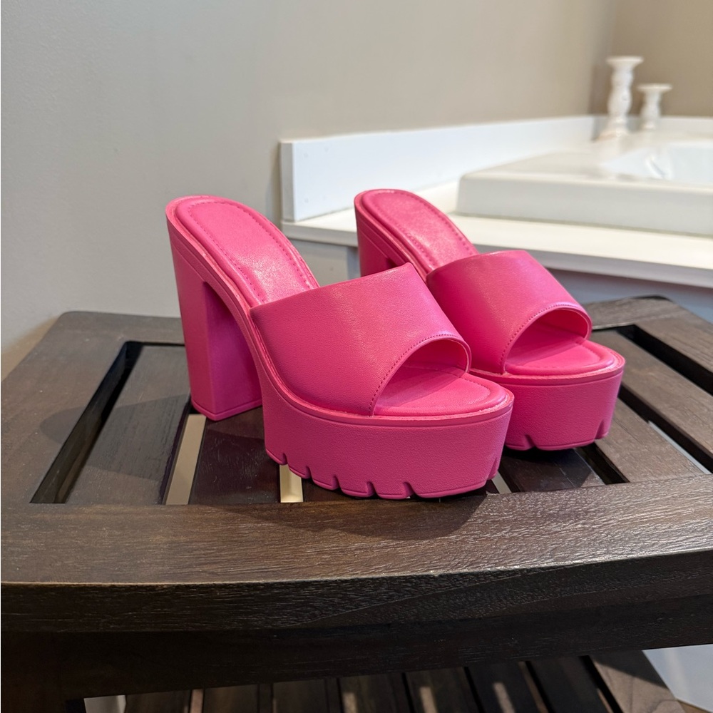 Women's Hot Pink Platform Slide Heels